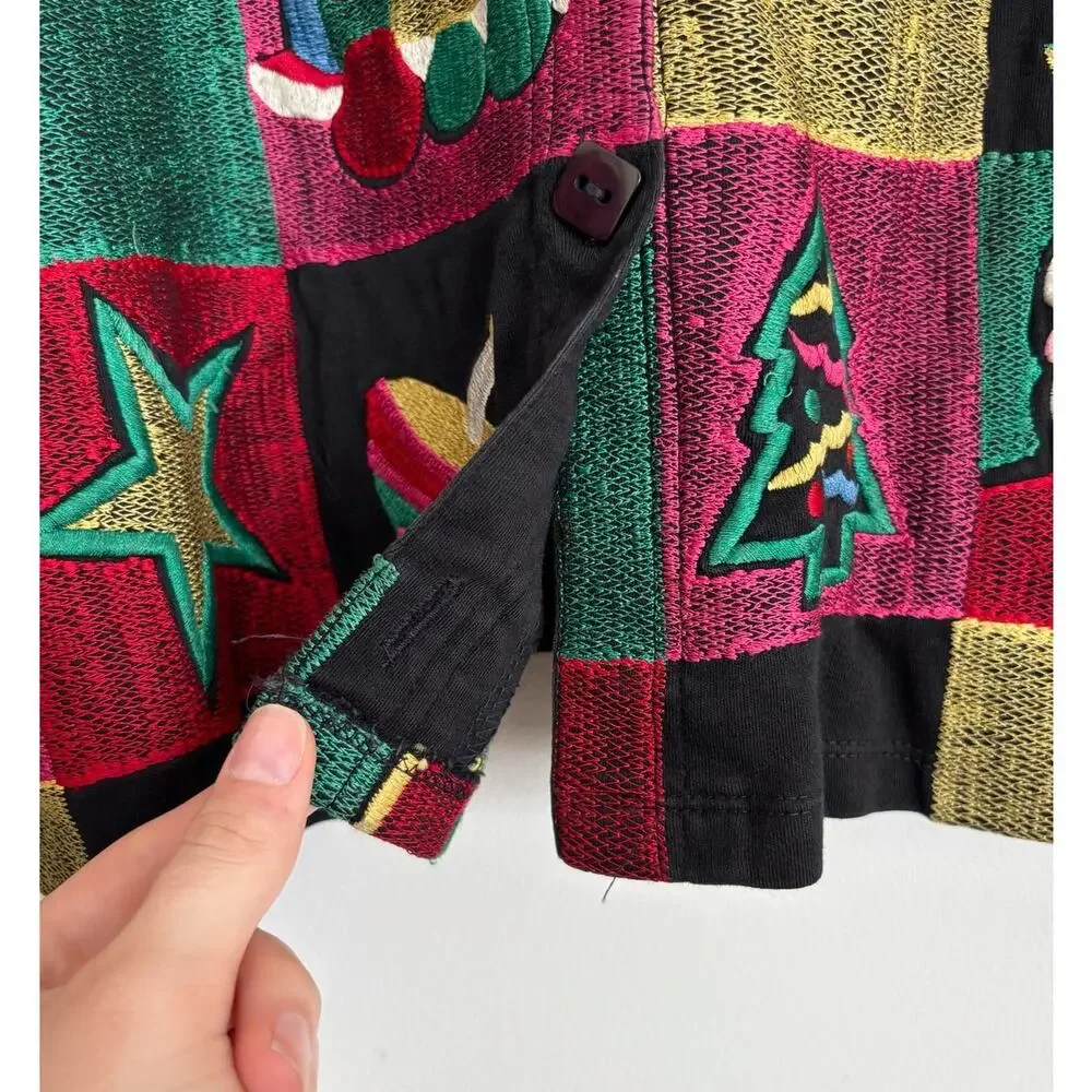 Black Red Vintage Michael Simon Christmas Patchwork Cardigan S